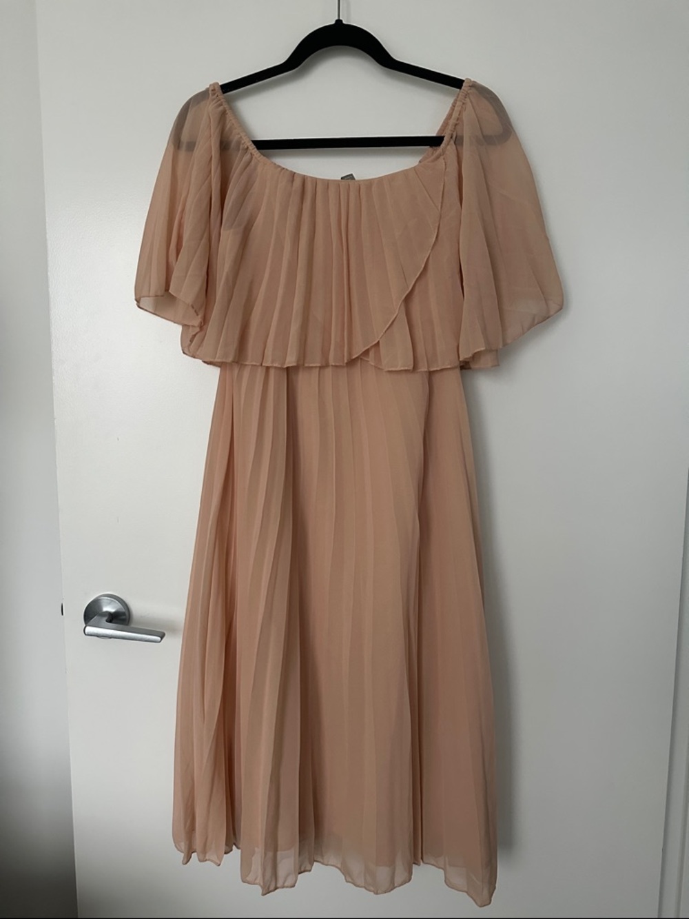 ASOS Peach Pleated Midi Dress with Flutter Cape
